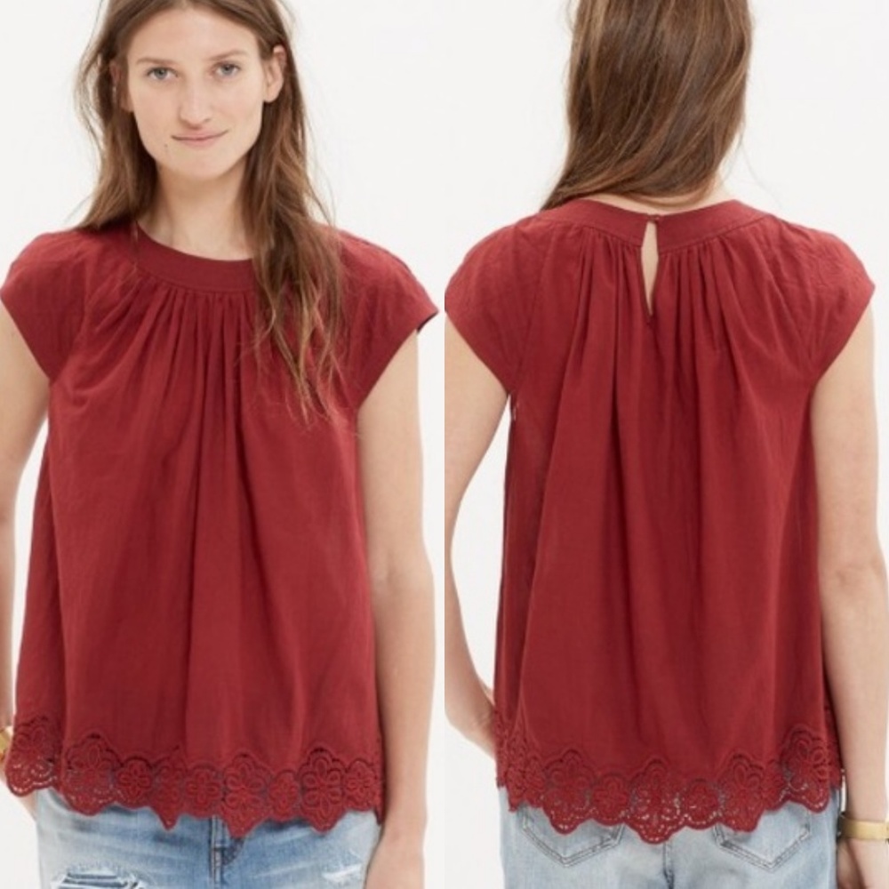 Madewell Cap Sleeve Lace Trim Blouse